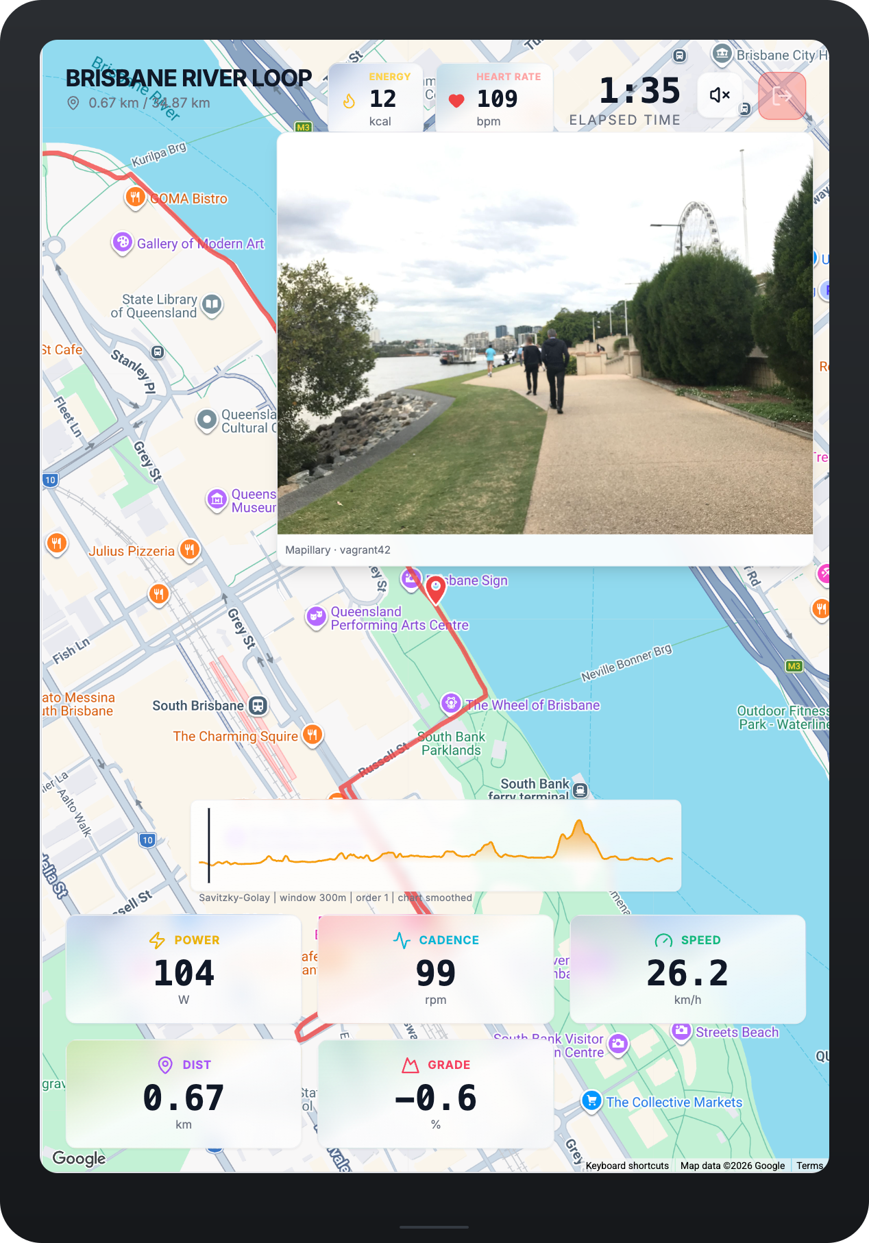 PedalOn graded ride screen